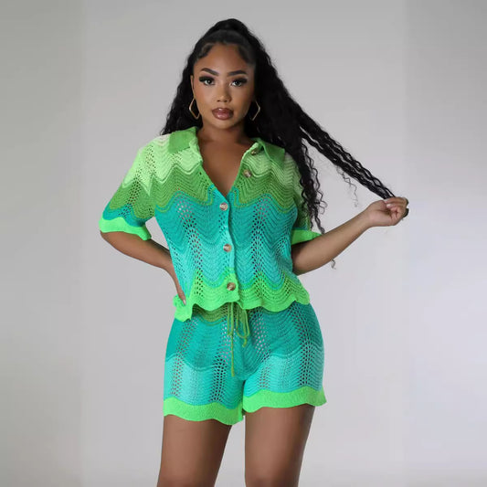 New Knitted Short-sleeved Shorts Casual Suit