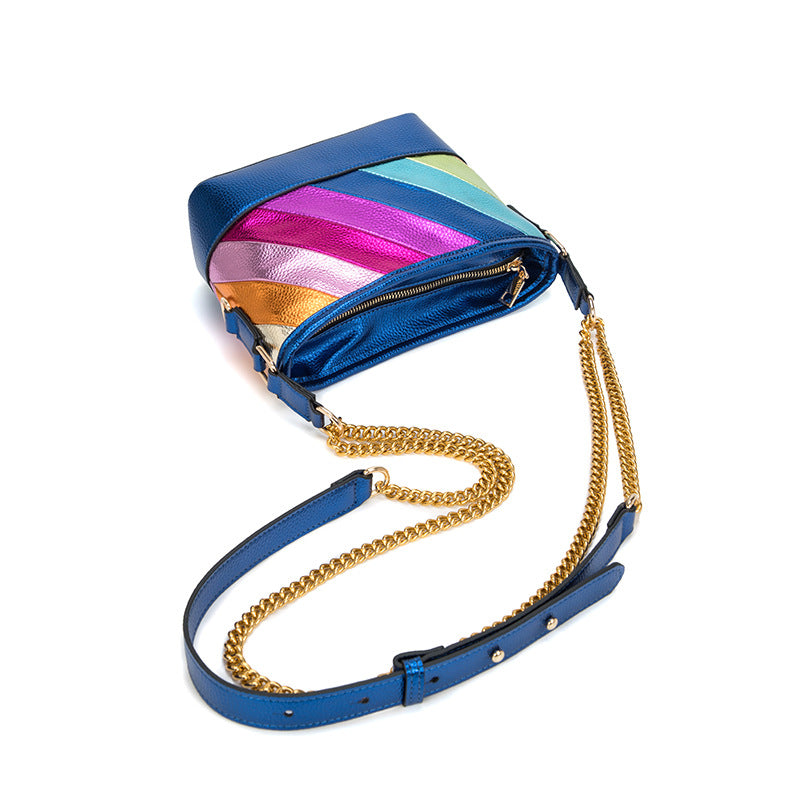 Contrast Rainbow Patchwork Chain Shoulder Crossbody Bag