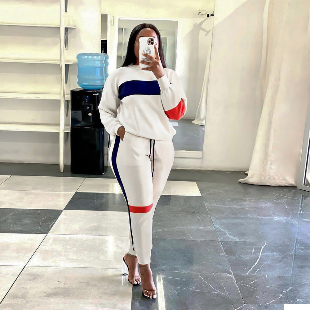 Casual Sweatshirt with Stripes Long Sleeve Sports Suit