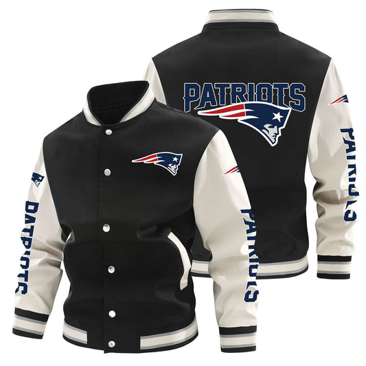 New England Patriots Printed Sporty Loose-fit Baseball Jacket