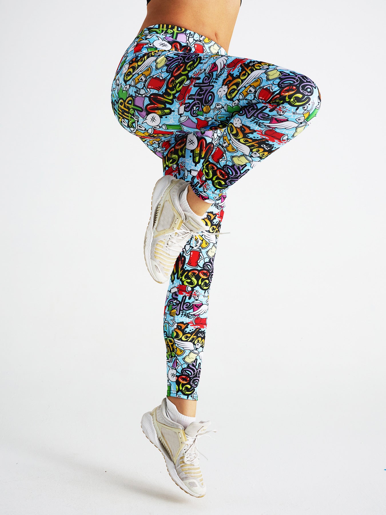Abstract Cartoon Print High Waist Sports Fitness Yoga Pants
