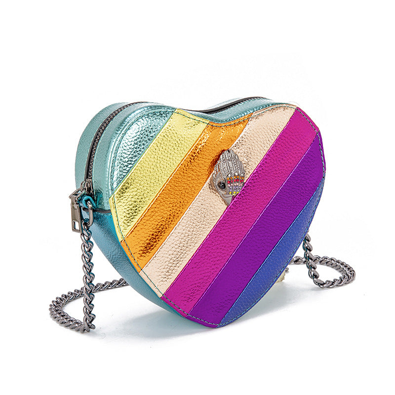 Love-shaped Rainbow Spliced Chain Shoulder Eagle Head Small Bag