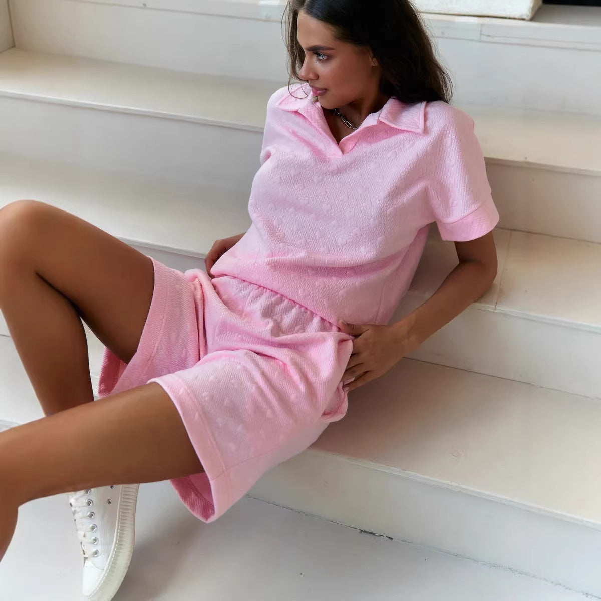 Solid Color Pullover Long-sleeved Sweatshirt and Shorts Casual Set