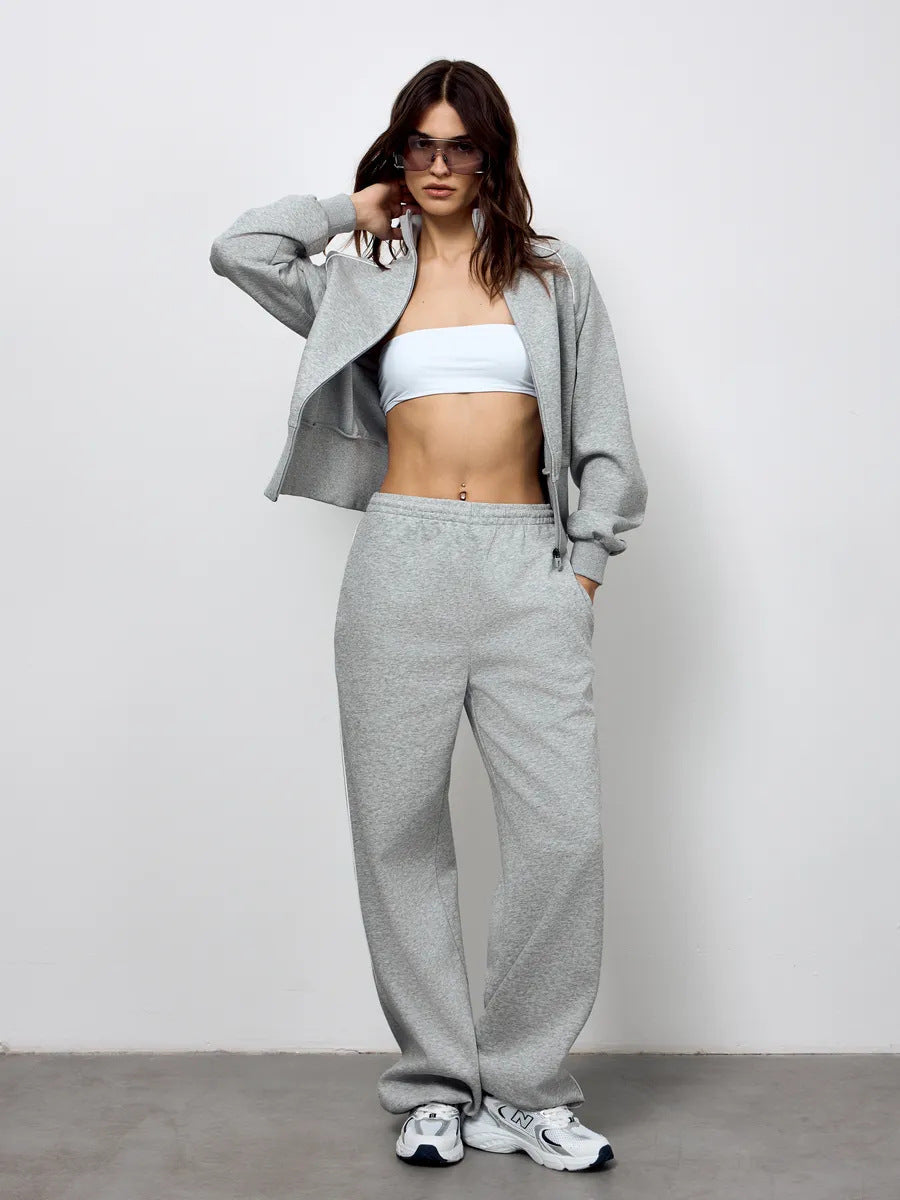 Stylish Line Long-Sleeved Zipper Cardigan Loose-Fitting Trousers Casual Suit