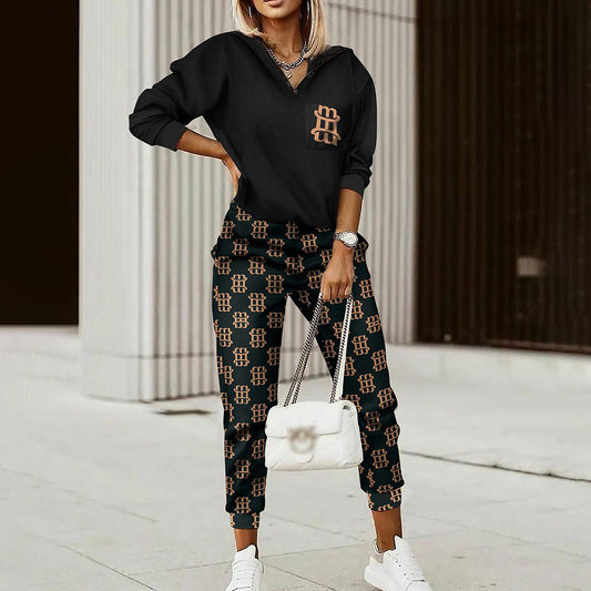 Popular Printed High-Quality Long-Sleeved Sweater and Pants Set