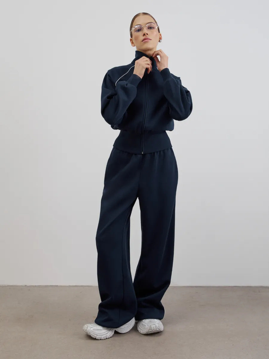 Stylish Line Long-Sleeved Zipper Cardigan Loose-Fitting Trousers Casual Suit