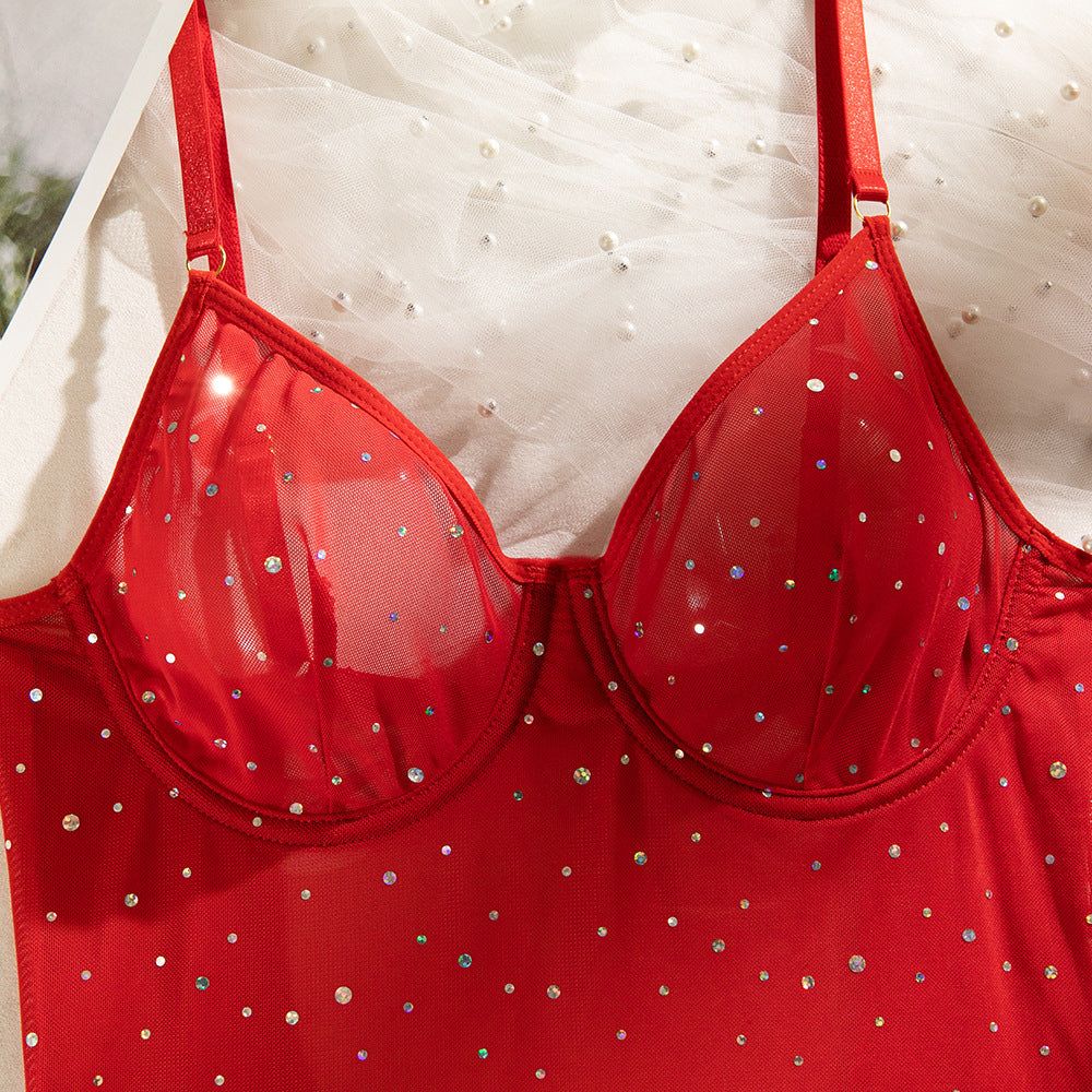Sequined Sexy Mesh Temptation Dress Four-piece Set