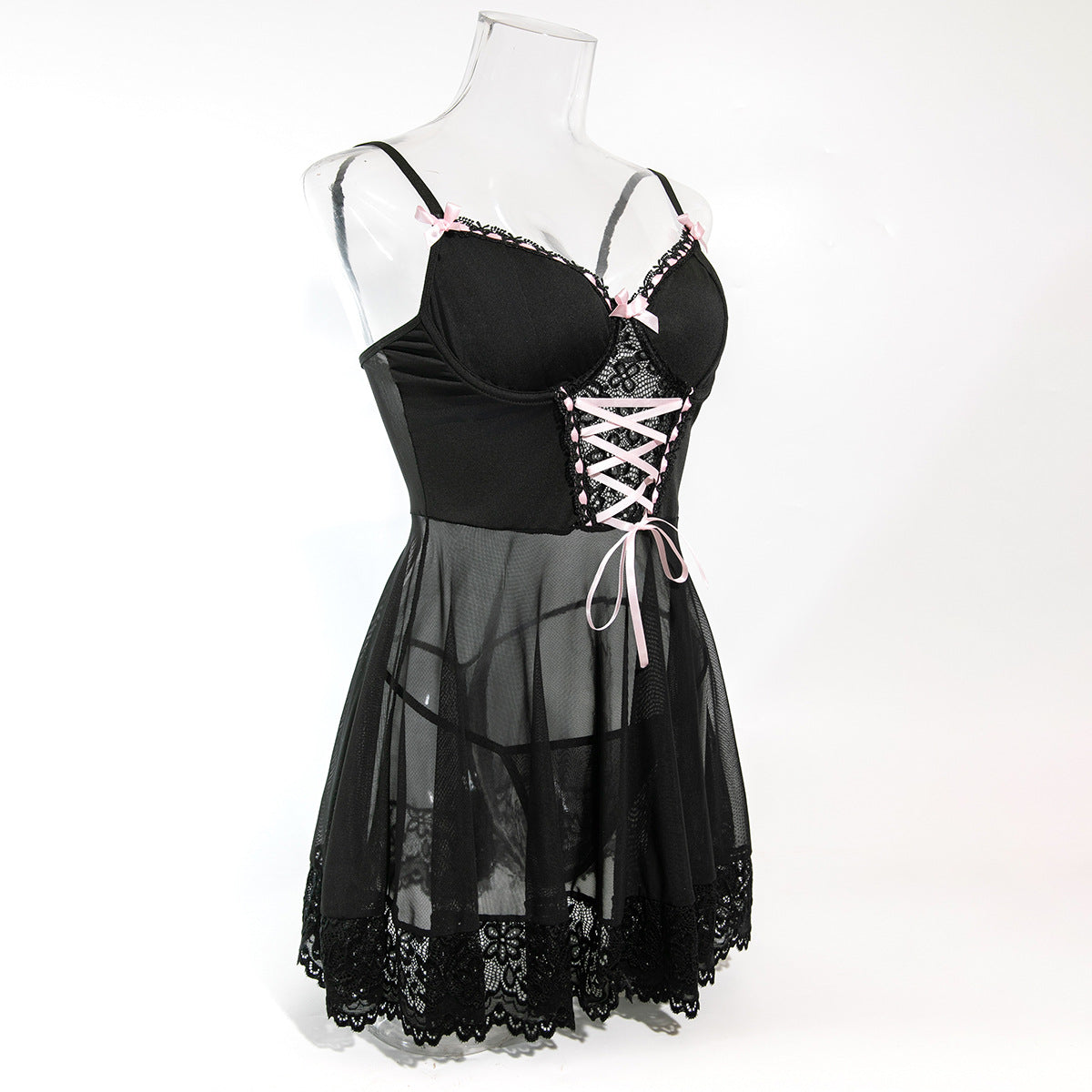 Sexy See-Through Lace Lightweight Underwire Gathered Dress