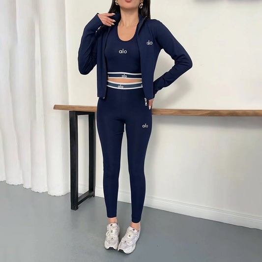 Fashionable Casual Embroidered Sports Yoga Three-piece Set