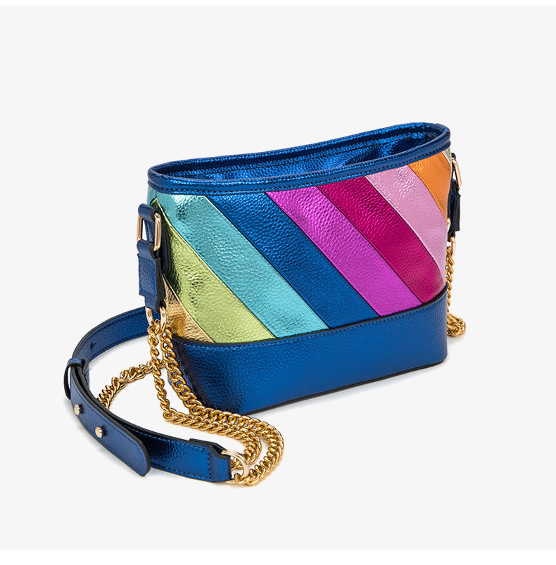 Contrast Rainbow Patchwork Chain Shoulder Crossbody Bag