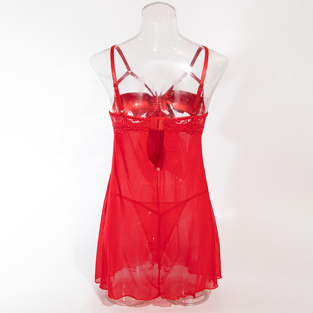 Sexy Transparent Mesh Underwire Gathered Bowknot Dress