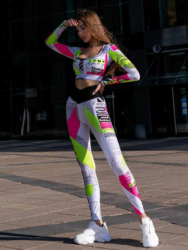 Casual and Fashionable Color Block Letter Print Trousers Sports Suit