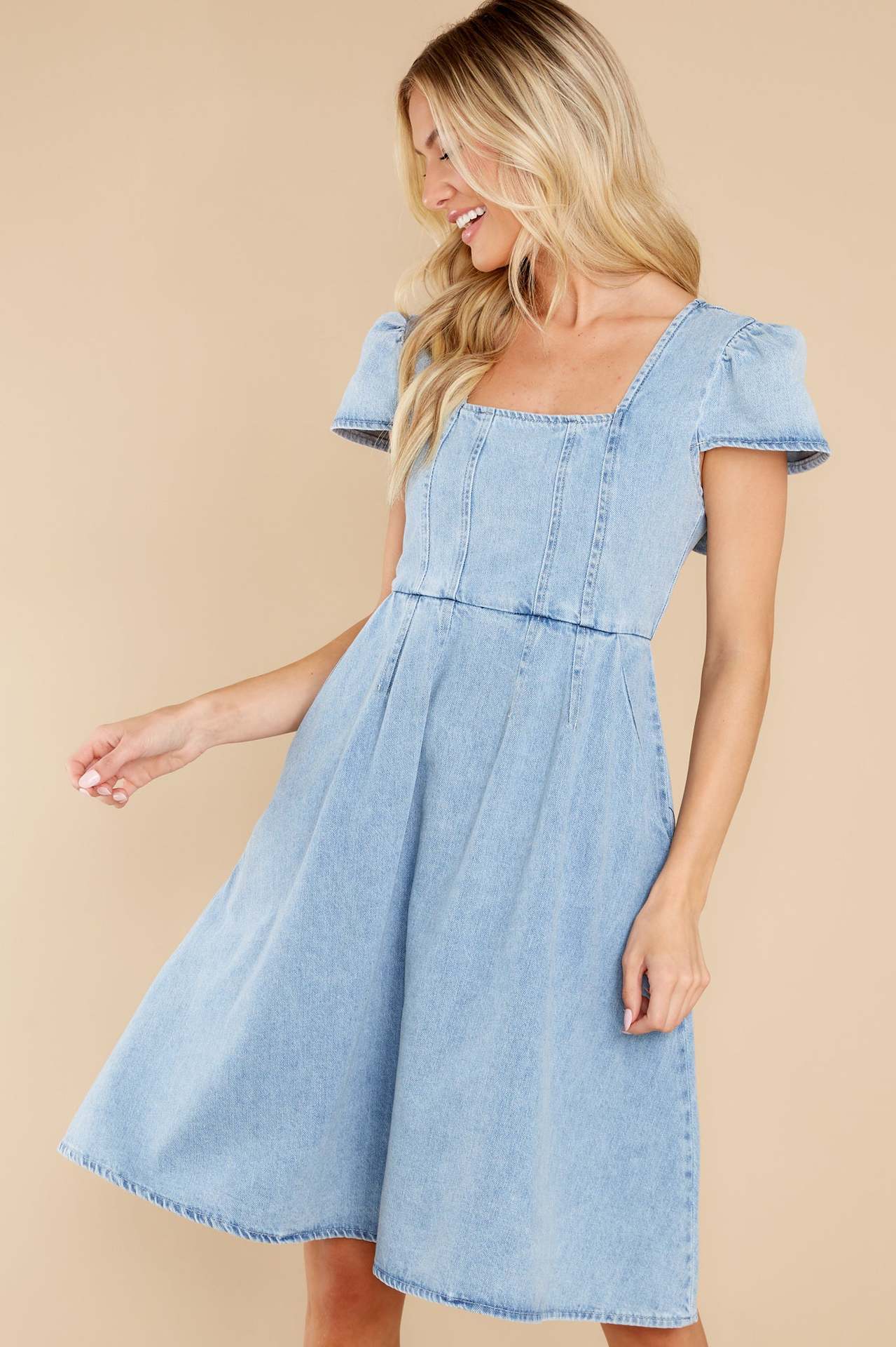 Temperament Commuting Solid Color Washed Denim A-line Dress