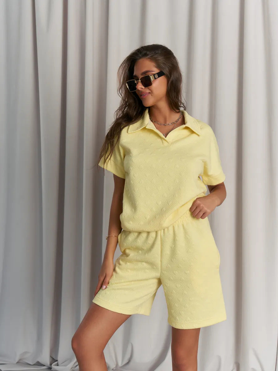 Solid Color Pullover Long-sleeved Sweatshirt and Shorts Casual Set