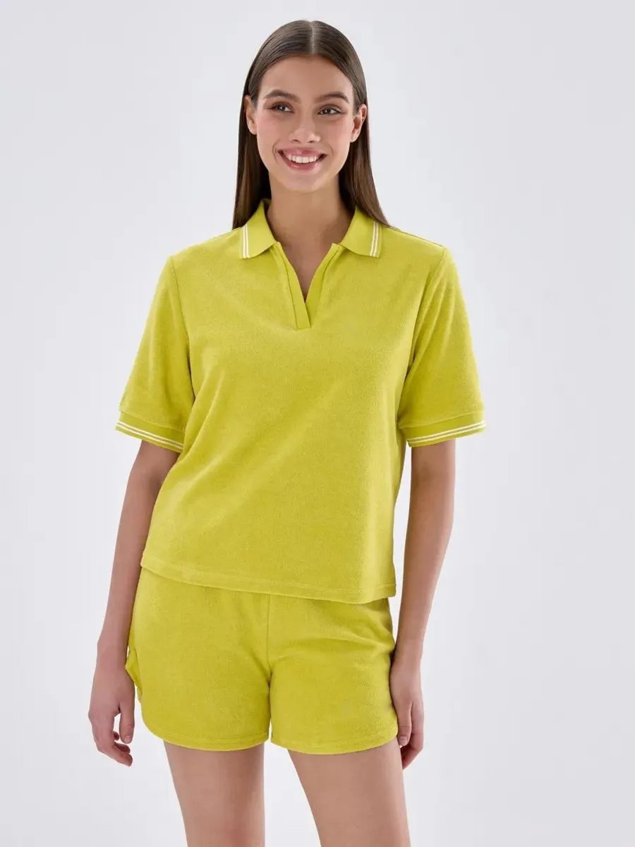 New Summer Polo Collar Short-sleeved Top and Wide-leg Shorts Casual Suit