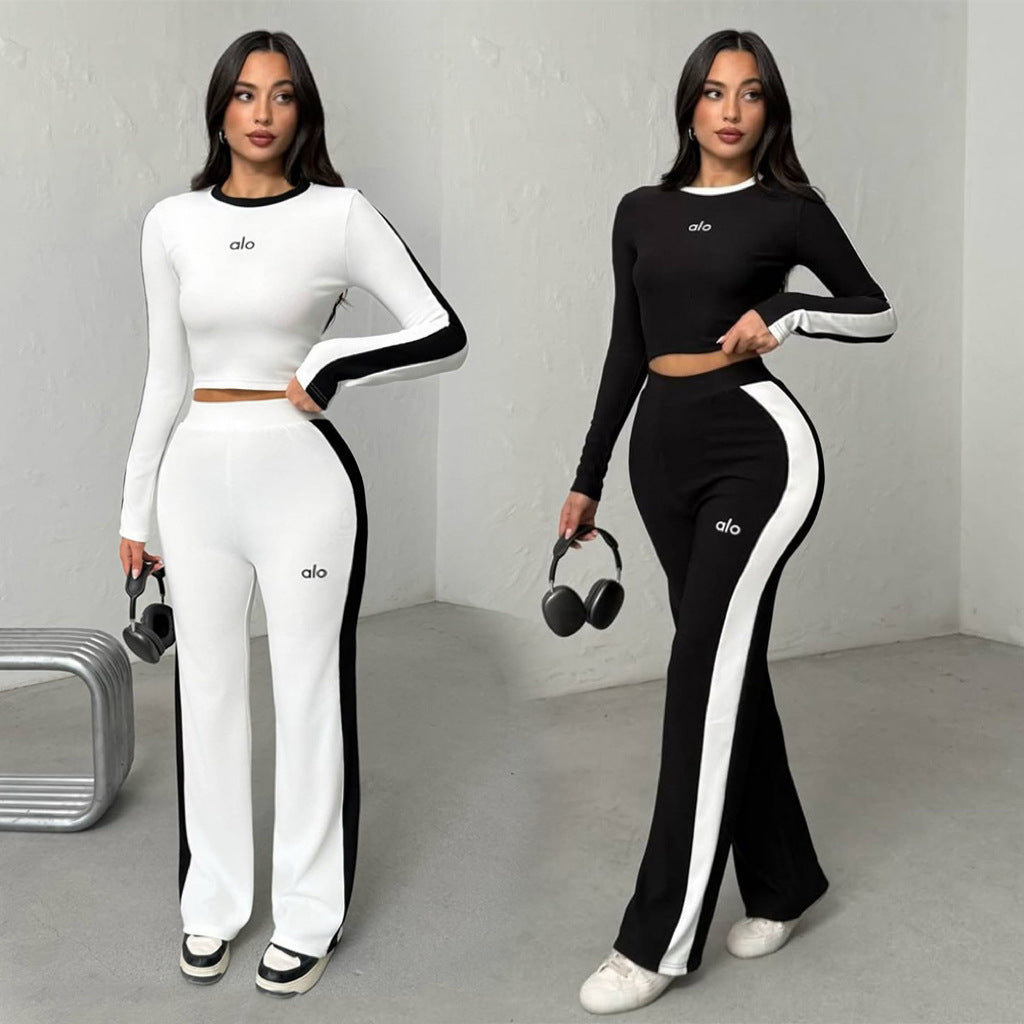 Embroidered Wide-leg Trousers Casual Sportswear Set