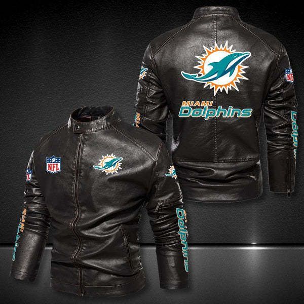 Miami Dolphins  Vintage Distressed Leather Jacket