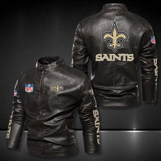 New Orleans Saints Vintage Distressed Leather Jacket