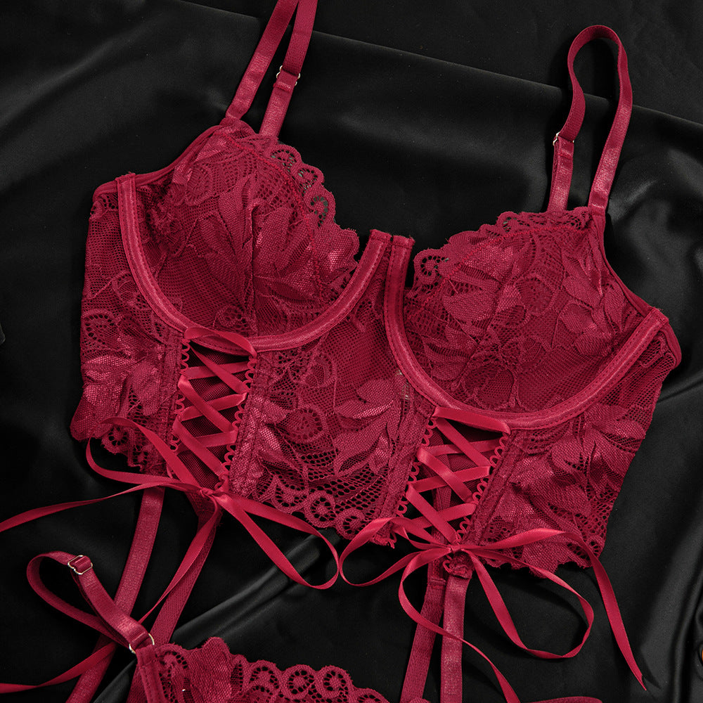 Sexy Camisole Lace Half Cup Herringbone Underwire Gathered Bra Set