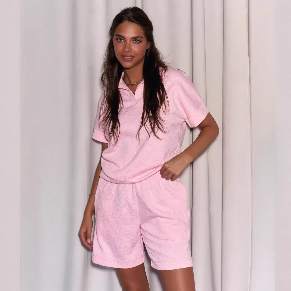 Solid Color Pullover Long-sleeved Sweatshirt and Shorts Casual Set