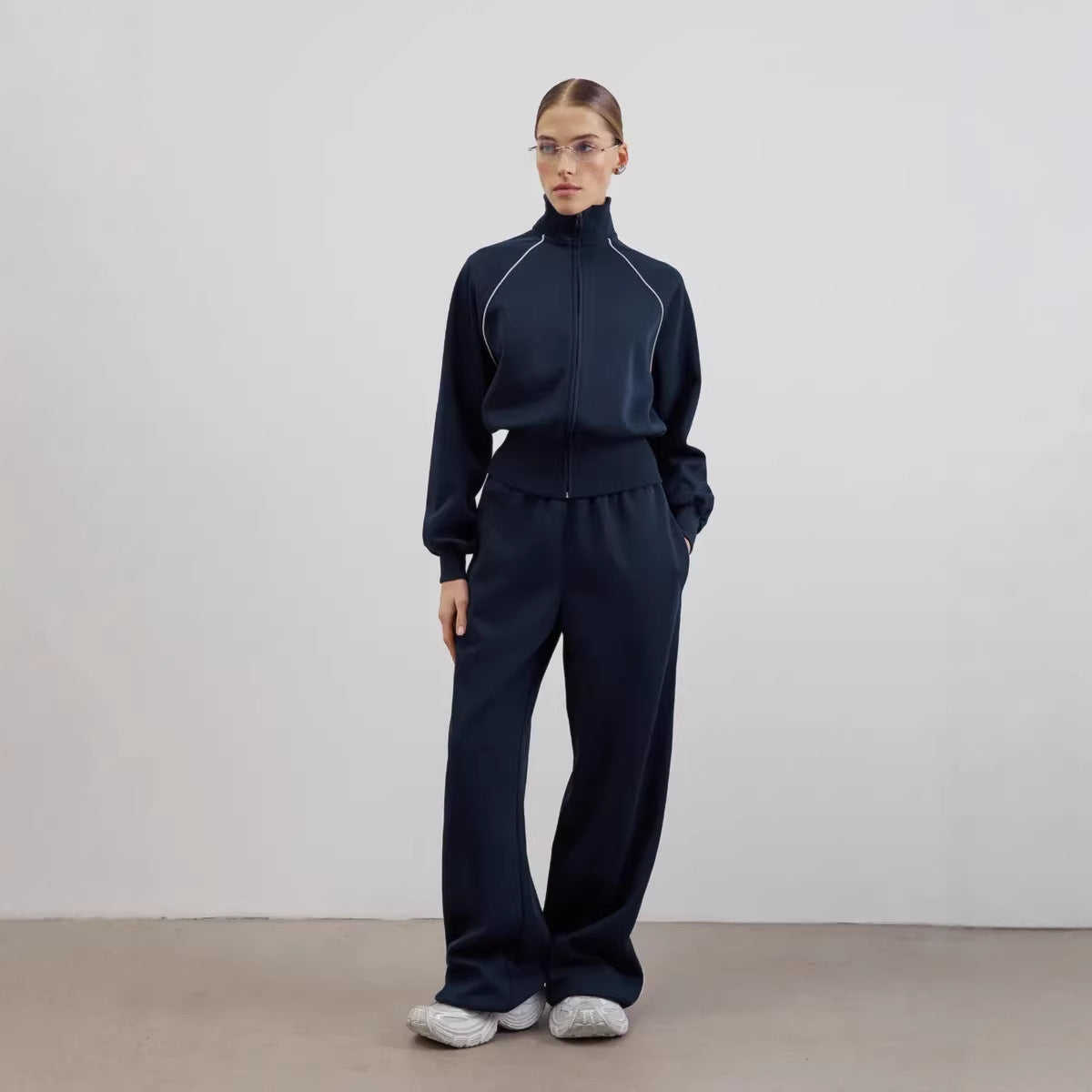 Stylish Line Long-Sleeved Zipper Cardigan Loose-Fitting Trousers Casual Suit