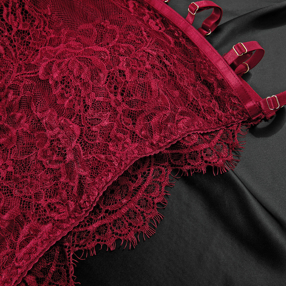 Lace Lace Underwire Gathered Sexy Hot Girl Suspenders Hip Skirt Three Piece Set
