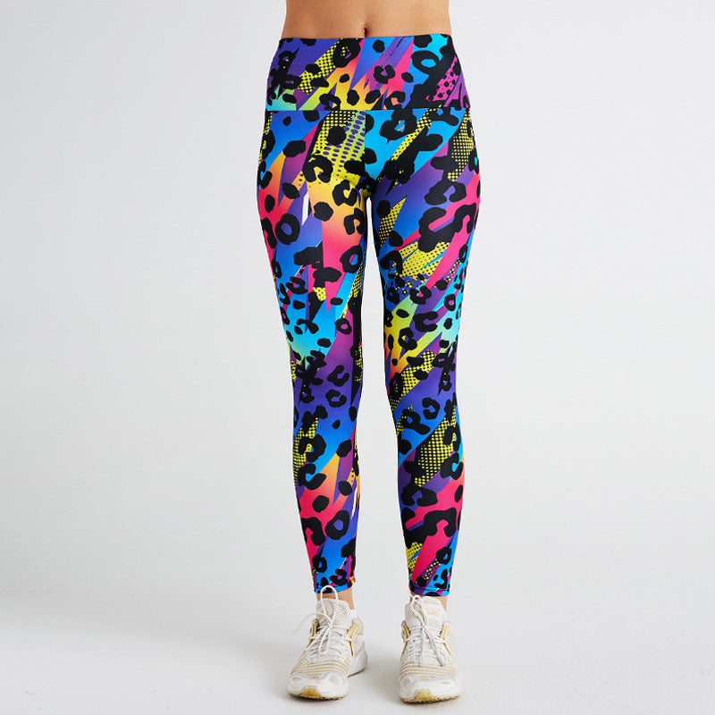 Colorful Leopard Print High Waist Sports Fitness Yoga Pants