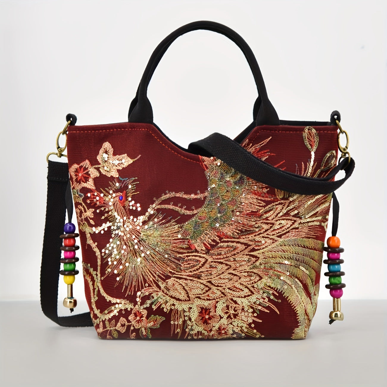 Vintage Canvas Embroidered Large Capacity Shoulder Strap Crossbody Tote Bag