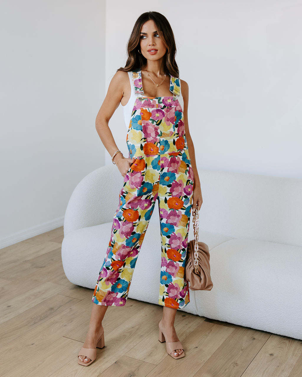 Fashionable and Casual Floral Print Loose Jumpsuit