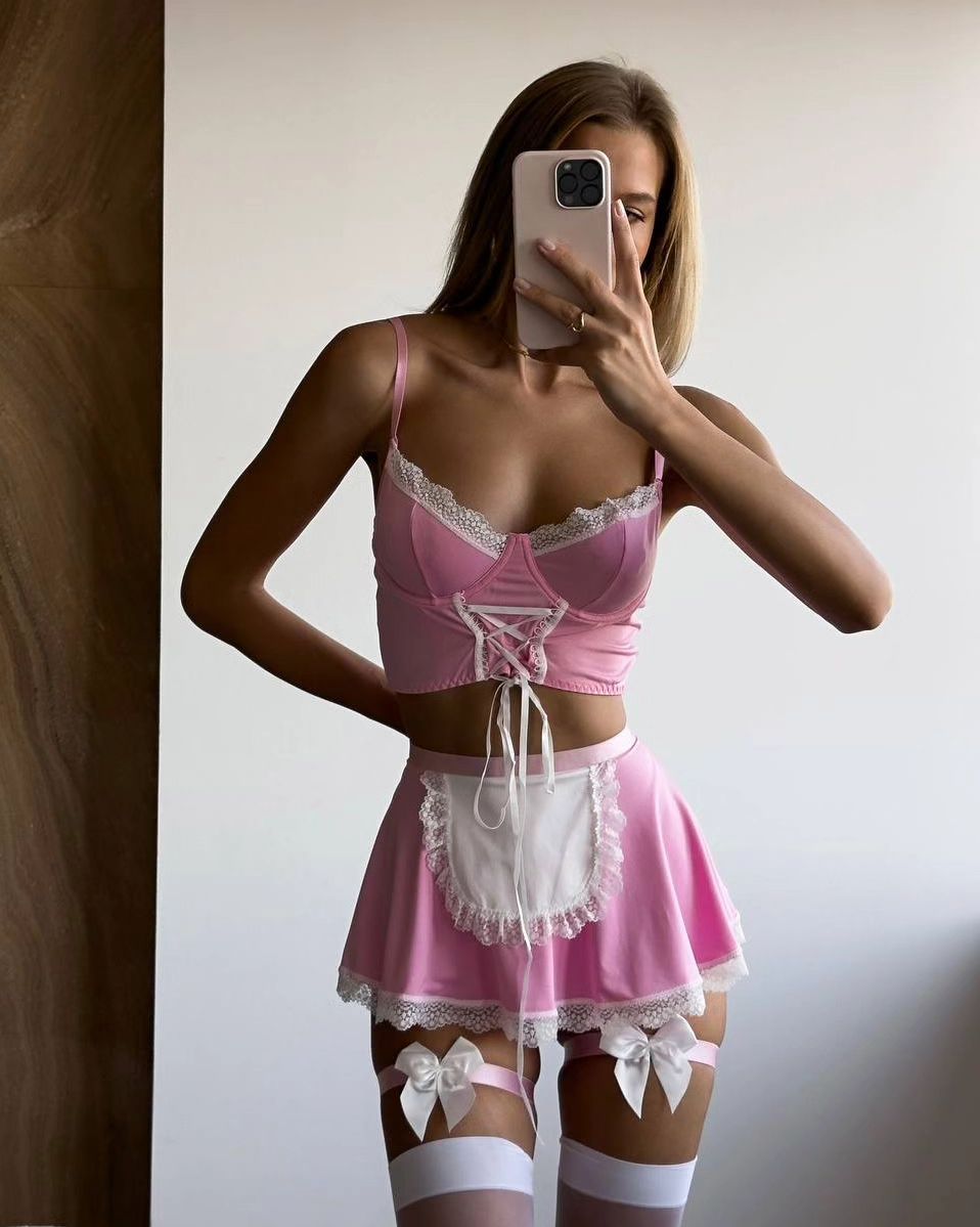 Cute Dress-up Strap Cross-hanging Sexy Bra Set 4-piece Set