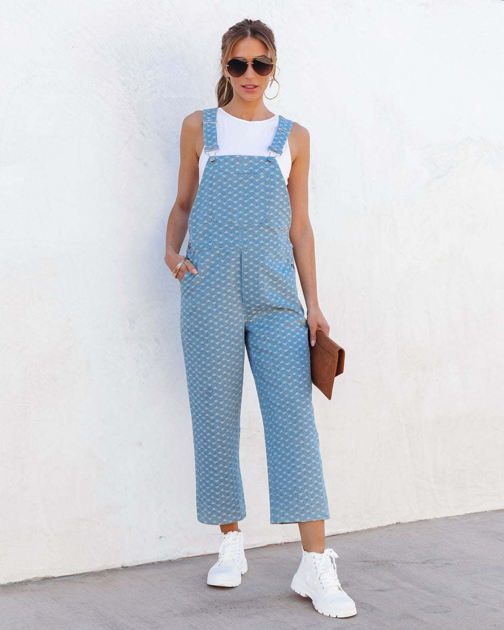 Loose Casual Washed Jacquard Denim Overalls