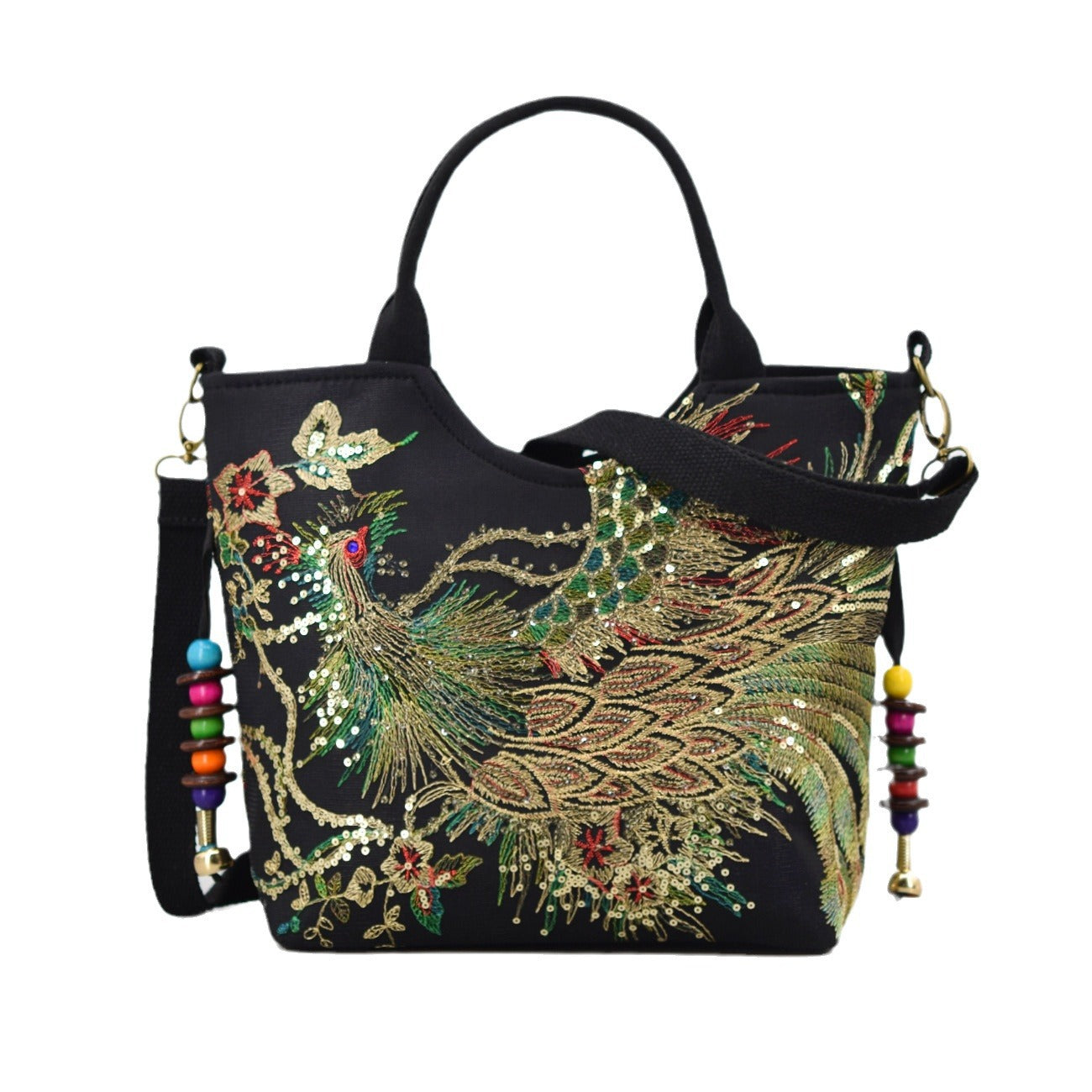 Vintage Canvas Embroidered Large Capacity Shoulder Strap Crossbody Tote Bag