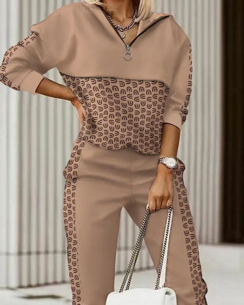 Popular Printed High-Quality Long-Sleeved Sweater and Pants Set