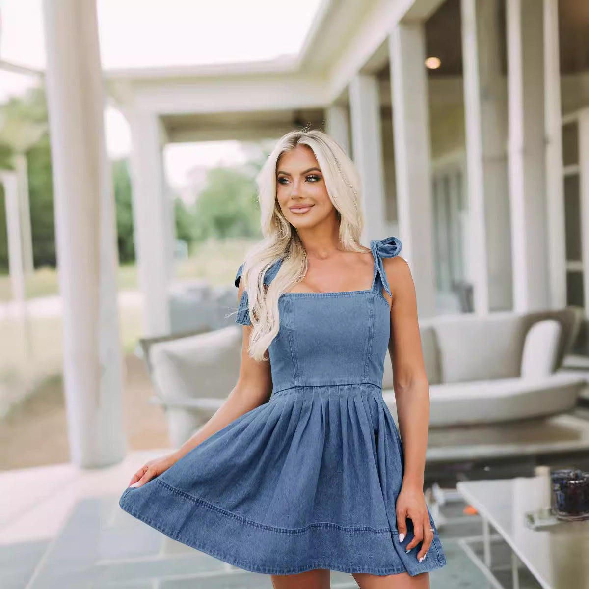 Temperamental Commuting Fashion Suspender Denim Dress