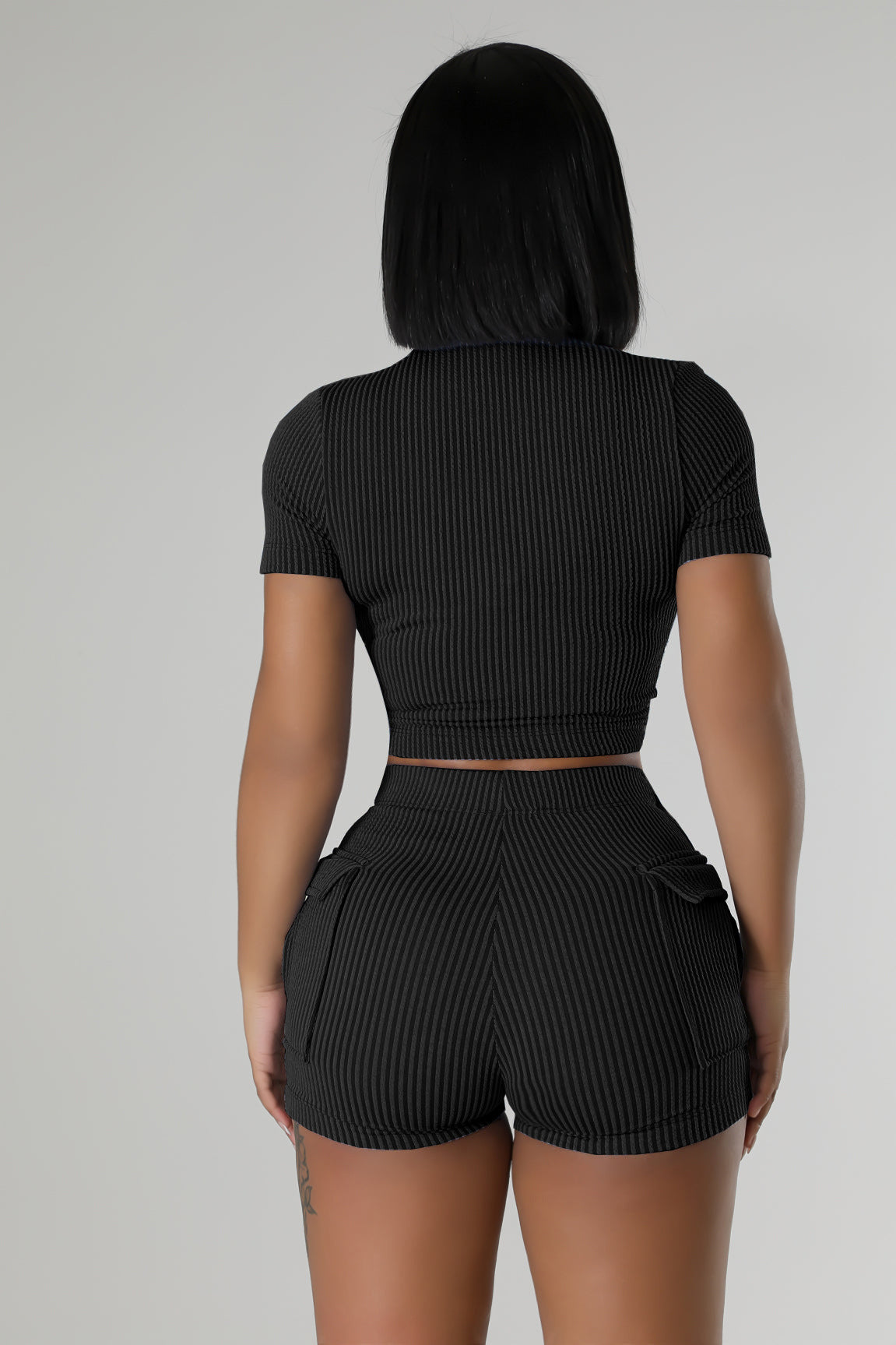Fashion Two-way Zipper Casual Short-sleeved Shorts Suit