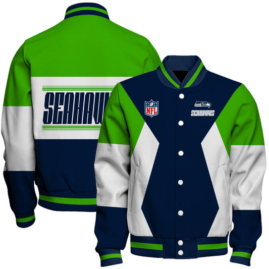 Seattle Seahawks Printed Team Color-block Single-layer Thin Stand-collar Jacket