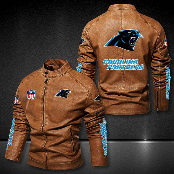 Carolina Panthers Vintage Distressed Leather Jacket
