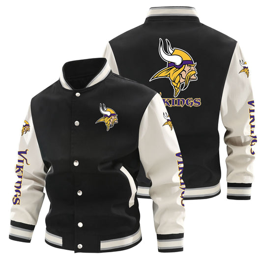 Minnesota Vikings Printed Sporty Loose-fit Baseball Jacket