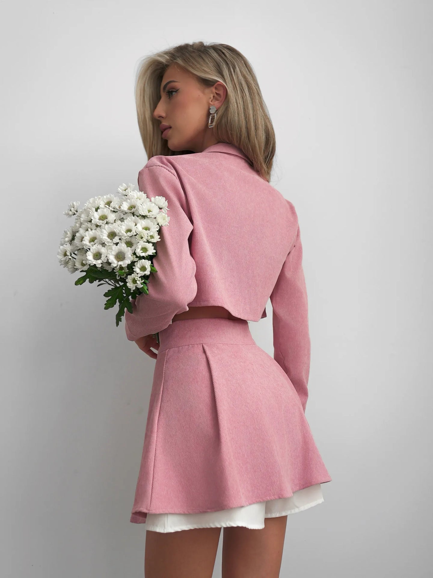 Faux Two-piece Spliced top and High-waisted A-line Skirt and Pants Set