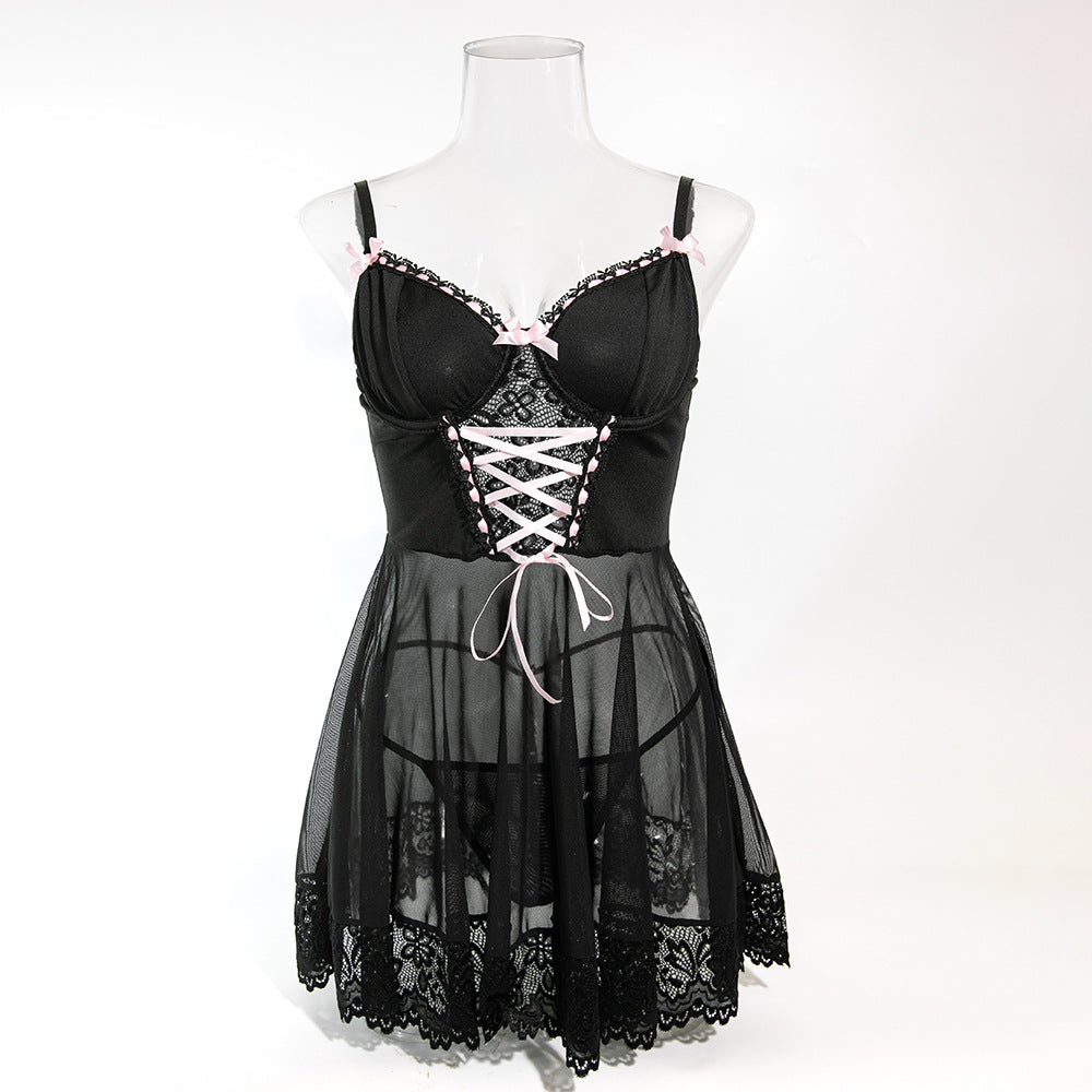 Sexy See-Through Lace Lightweight Underwire Gathered Dress