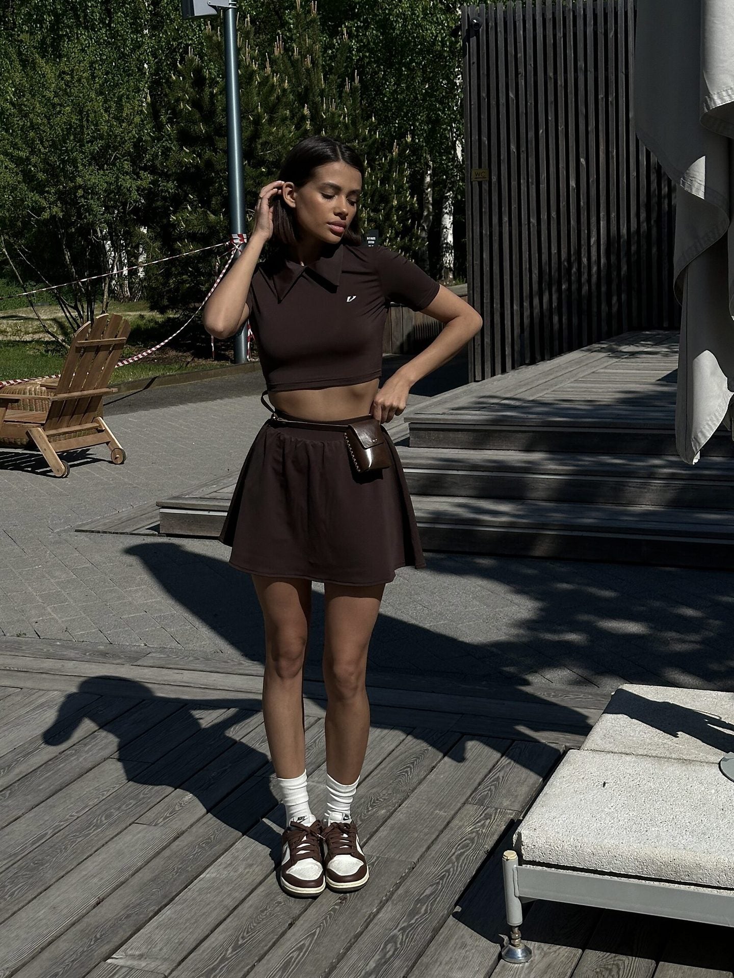Collared Cropped Polo Shirt and Skirt Sporty Casual Set