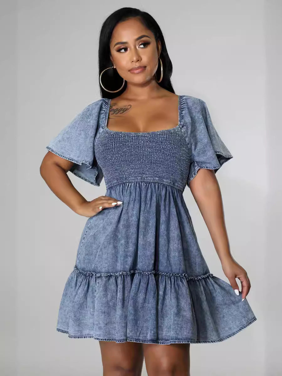 Temperament Commuting Pullover Loose Denim Short-sleeved Dress