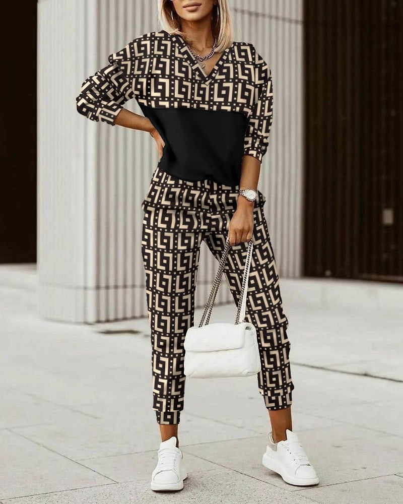Popular Printed High-Quality Long-Sleeved Sweater and Pants Set