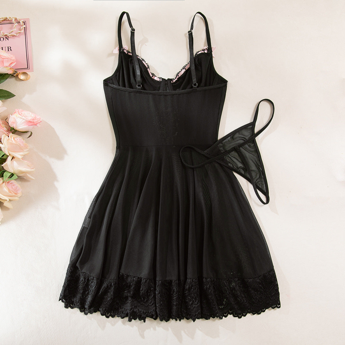 Sexy See-Through Lace Lightweight Underwire Gathered Dress