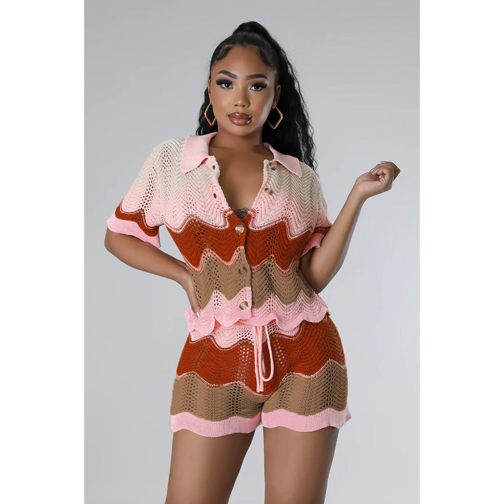 New Knitted Short-sleeved Shorts Casual Suit