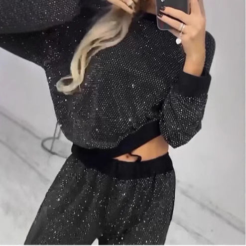 Starry Sky Long-sleeved Round Neck Drawstring Top Wide-leg Two-piece Suit
