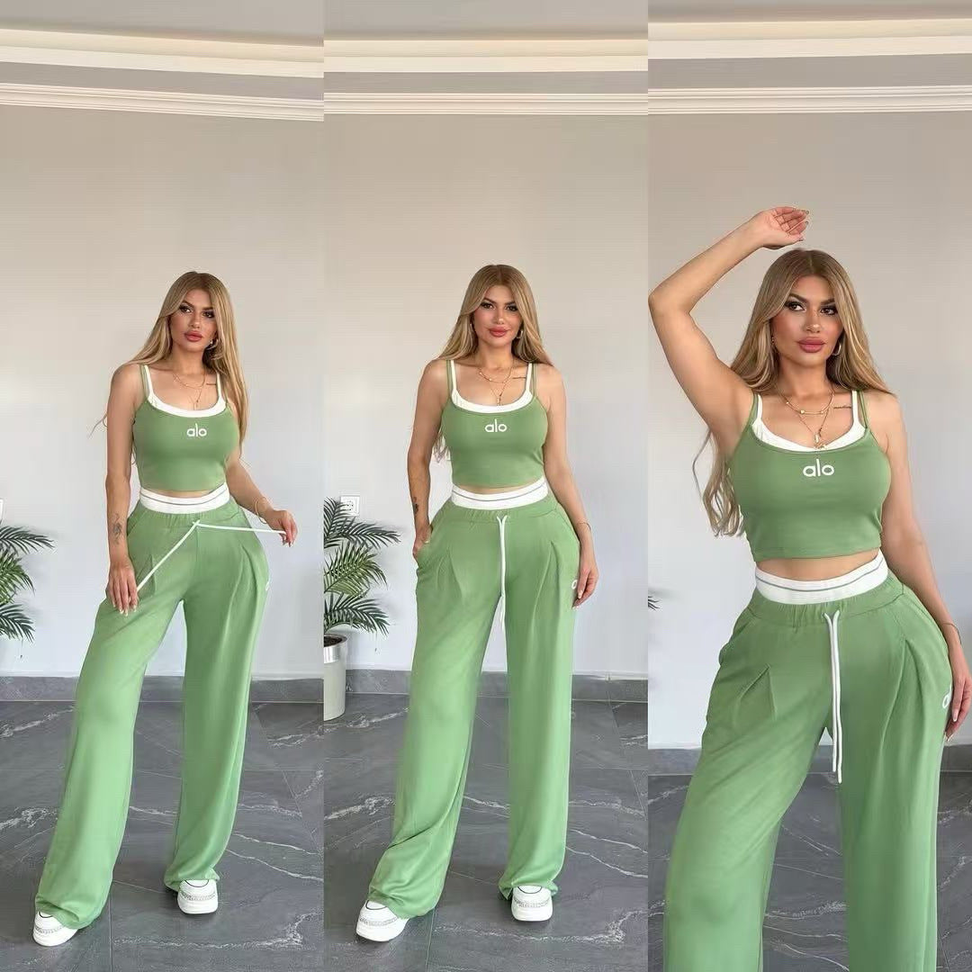 Stylish and Versatile Suspender Wide-leg Pants Casual Suit