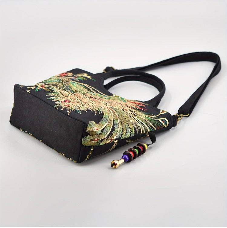 Vintage Canvas Embroidered Large Capacity Shoulder Strap Crossbody Tote Bag