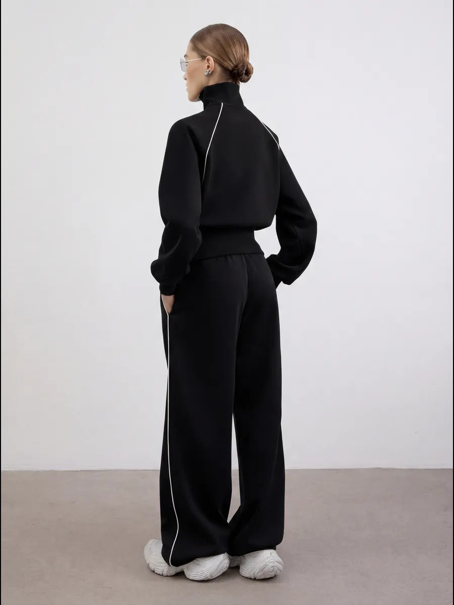 Stylish Line Long-Sleeved Zipper Cardigan Loose-Fitting Trousers Casual Suit