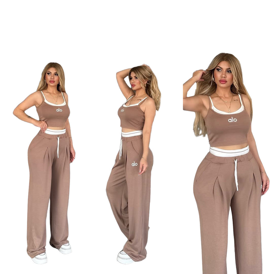 Stylish and Versatile Suspender Wide-leg Pants Casual Suit